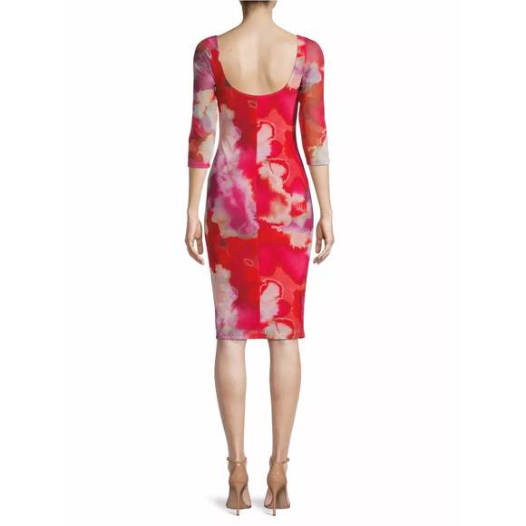 NEW BLACK HALO udele printed mesh sheath dress in passion glow - Picture 3 of 3